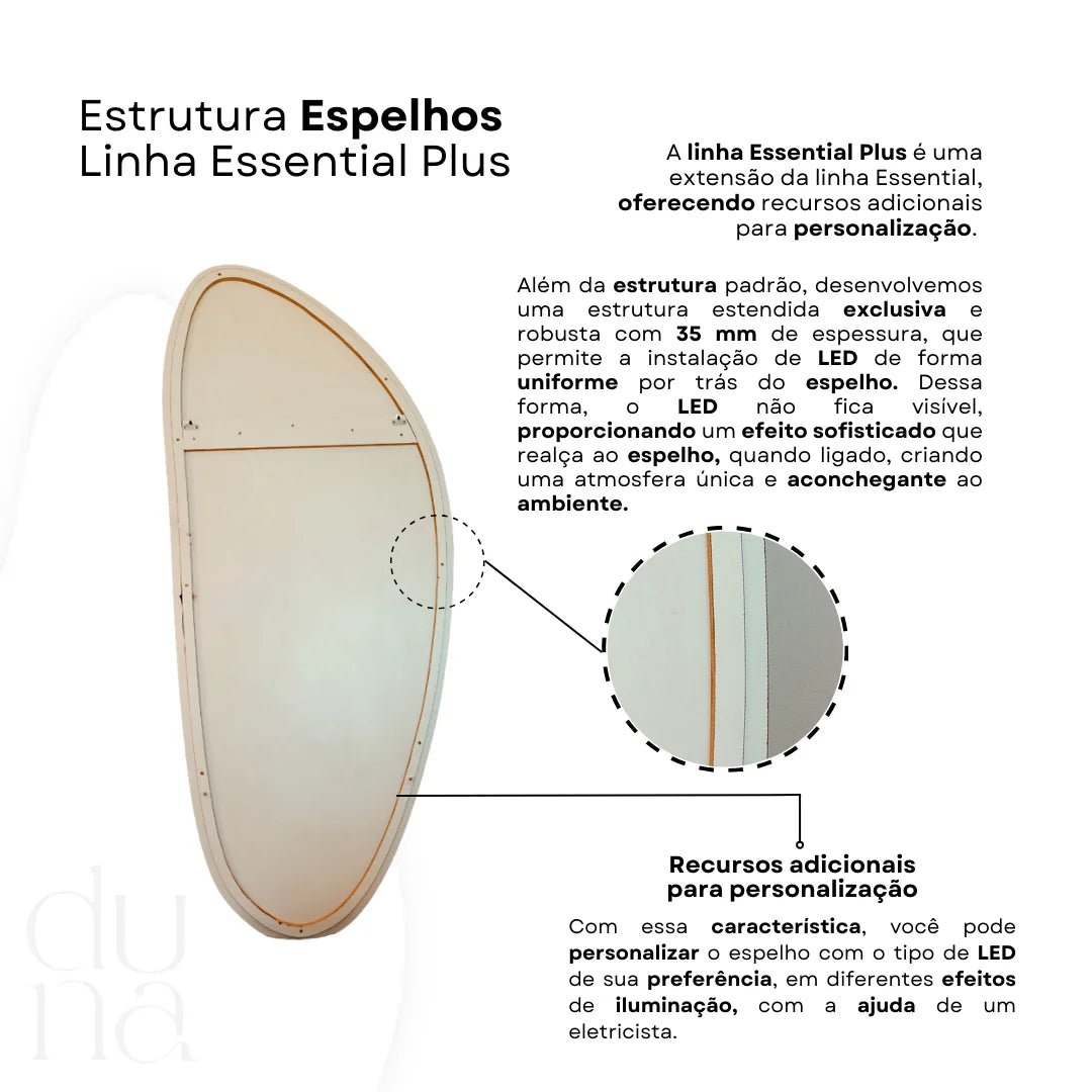 Espelho Orgânico com Estrutura para LED Indireto Aurora Essential Plus